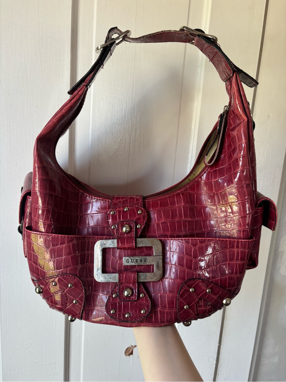 Guess Y2K Croc-Embossed Red Shoulder Bag